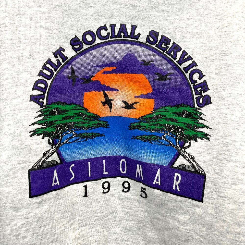 Vintage 90s Sweatshirt Mens Large Crewneck Grey Screen Print Fruit of the Loom - Picture 2 of 8